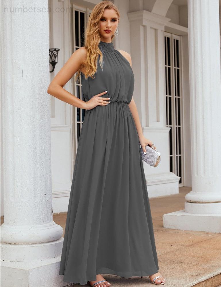 Numbersea High Neck Chiffon Bridesmaid Dresses Long Evening Formal Party Prom Gowns 28027