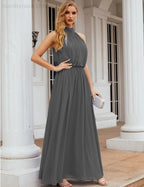Numbersea High Neck Chiffon Bridesmaid Dresses Long Evening Formal Party Prom Gowns 28027