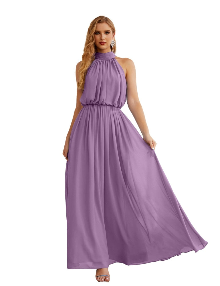 Numbersea High Neck Chiffon Bridesmaid Dresses Long Evening Formal Party Prom Gowns 28027 Mauve Mist