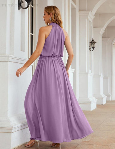 Numbersea High Neck Chiffon Bridesmaid Dresses Long Evening Formal Party Prom Gowns 28027
