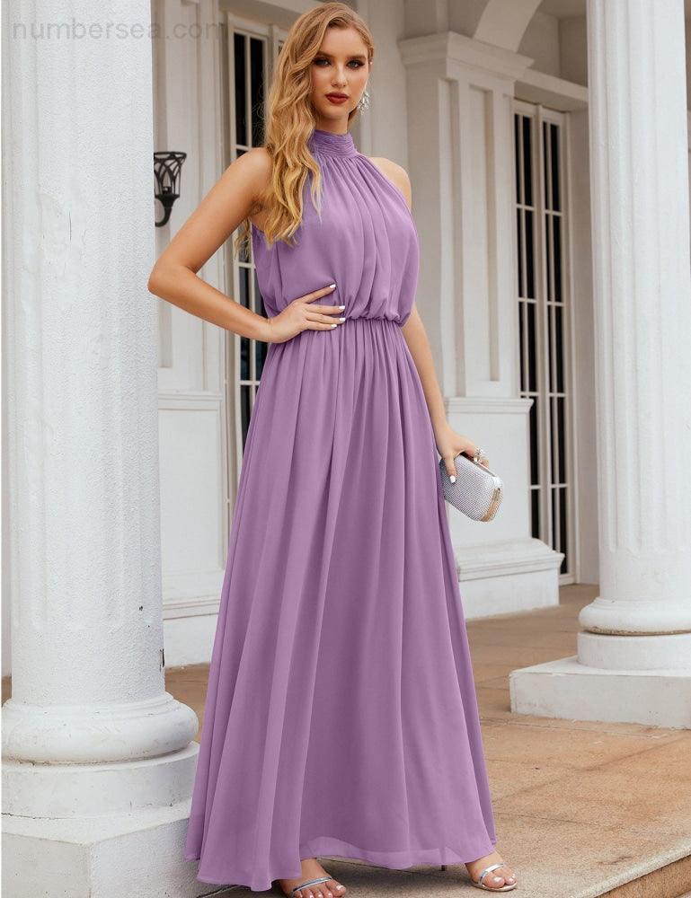 Numbersea High Neck Chiffon Bridesmaid Dresses Long Evening Formal Party Prom Gowns 28027
