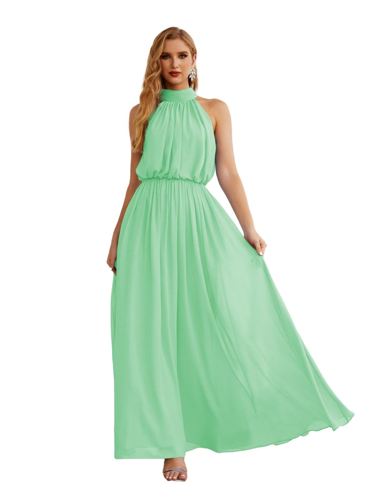 Numbersea High Neck Chiffon Bridesmaid Dresses Long Evening Formal Party Prom Gowns 28027 Mint Green