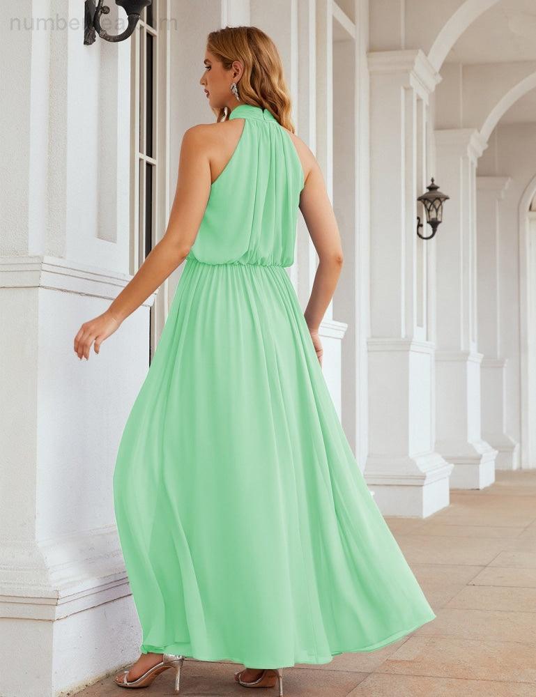 Numbersea High Neck Chiffon Bridesmaid Dresses Long Evening Formal Party Prom Gowns 28027