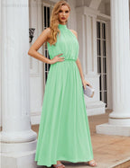 Numbersea High Neck Chiffon Bridesmaid Dresses Long Evening Formal Party Prom Gowns 28027