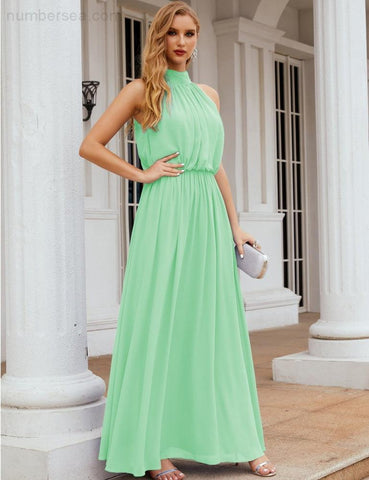 Numbersea High Neck Chiffon Bridesmaid Dresses Long Evening Formal Party Prom Gowns 28027