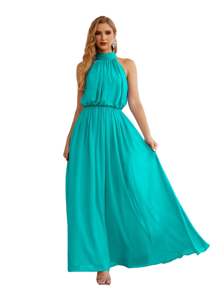 Numbersea High Neck Chiffon Bridesmaid Dresses Long Evening Formal Party Prom Gowns 28027 Turquoise