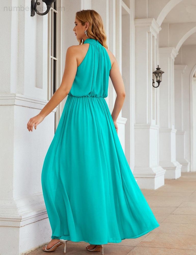 Numbersea High Neck Chiffon Bridesmaid Dresses Long Evening Formal Party Prom Gowns 28027