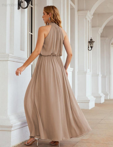 Numbersea High Neck Chiffon Bridesmaid Dresses Long Evening Formal Party Prom Gowns 28027