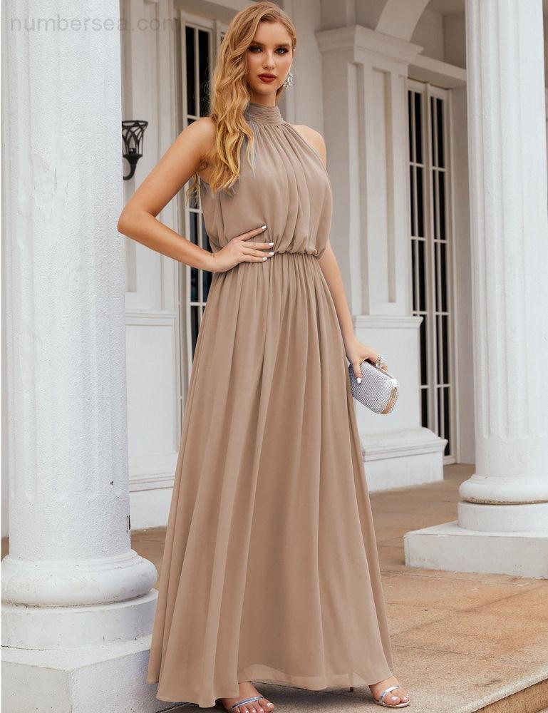 Numbersea High Neck Chiffon Bridesmaid Dresses Long Evening Formal Party Prom Gowns 28027
