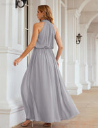 Numbersea High Neck Chiffon Bridesmaid Dresses Long Evening Formal Party Prom Gowns 28027