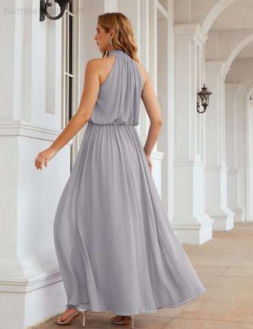Numbersea High Neck Chiffon Bridesmaid Dresses Long Evening Formal Party Prom Gowns 28027