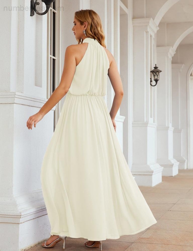 Numbersea High Neck Chiffon Bridesmaid Dresses Long Evening Formal Party Prom Gowns 28027