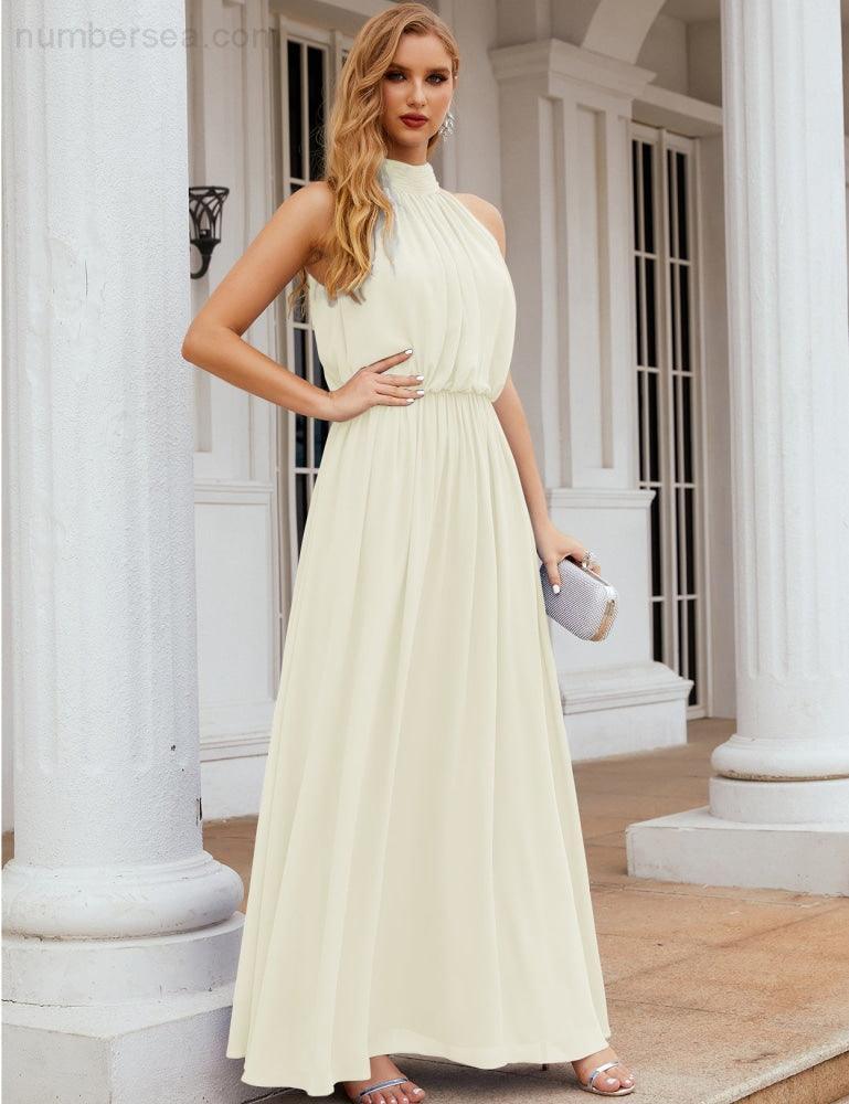 Numbersea High Neck Chiffon Bridesmaid Dresses Long Evening Formal Party Prom Gowns 28027