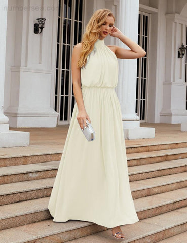 Numbersea High Neck Chiffon Bridesmaid Dresses Long Evening Formal Party Prom Gowns 28027