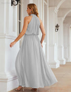 Numbersea High Neck Chiffon Bridesmaid Dresses Long Evening Formal Party Prom Gowns 28027