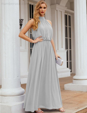 Numbersea High Neck Chiffon Bridesmaid Dresses Long Evening Formal Party Prom Gowns 28027