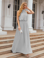 Numbersea High Neck Chiffon Bridesmaid Dresses Long Evening Formal Party Prom Gowns 28027