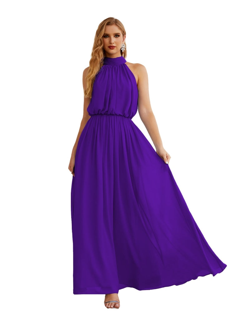 Numbersea High Neck Chiffon Bridesmaid Dresses Long Evening Formal Party Prom Gowns 28027 Indigo