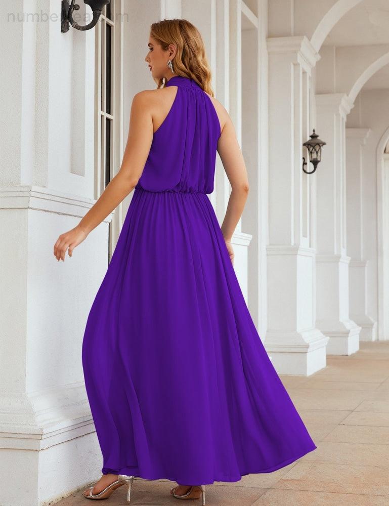 Numbersea High Neck Chiffon Bridesmaid Dresses Long Evening Formal Party Prom Gowns 28027