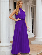 Numbersea High Neck Chiffon Bridesmaid Dresses Long Evening Formal Party Prom Gowns 28027
