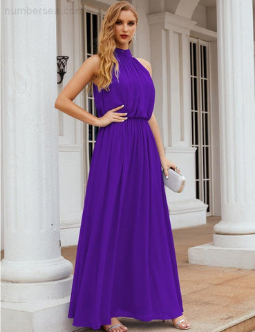 Numbersea High Neck Chiffon Bridesmaid Dresses Long Evening Formal Party Prom Gowns 28027