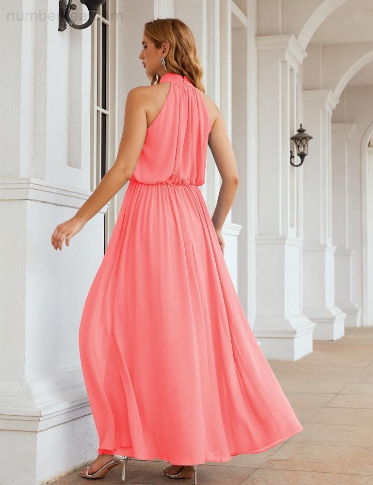 Numbersea High Neck Chiffon Bridesmaid Dresses Long Evening Formal Party Prom Gowns 28027