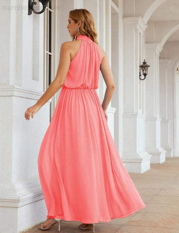 Numbersea High Neck Chiffon Bridesmaid Dresses Long Evening Formal Party Prom Gowns 28027