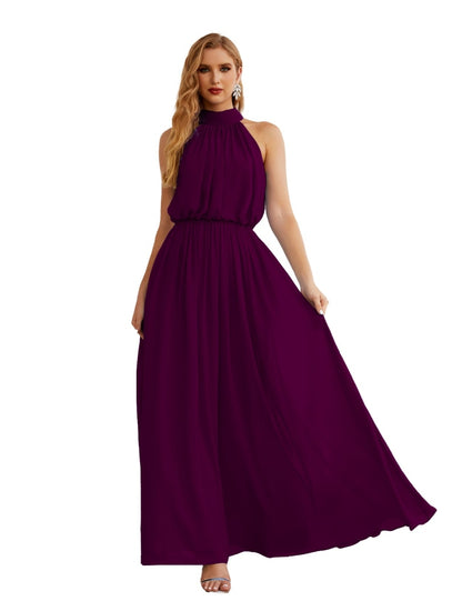 Numbersea High Neck Chiffon Bridesmaid Dresses Long Evening Formal Party Prom Gowns 28027 Grape