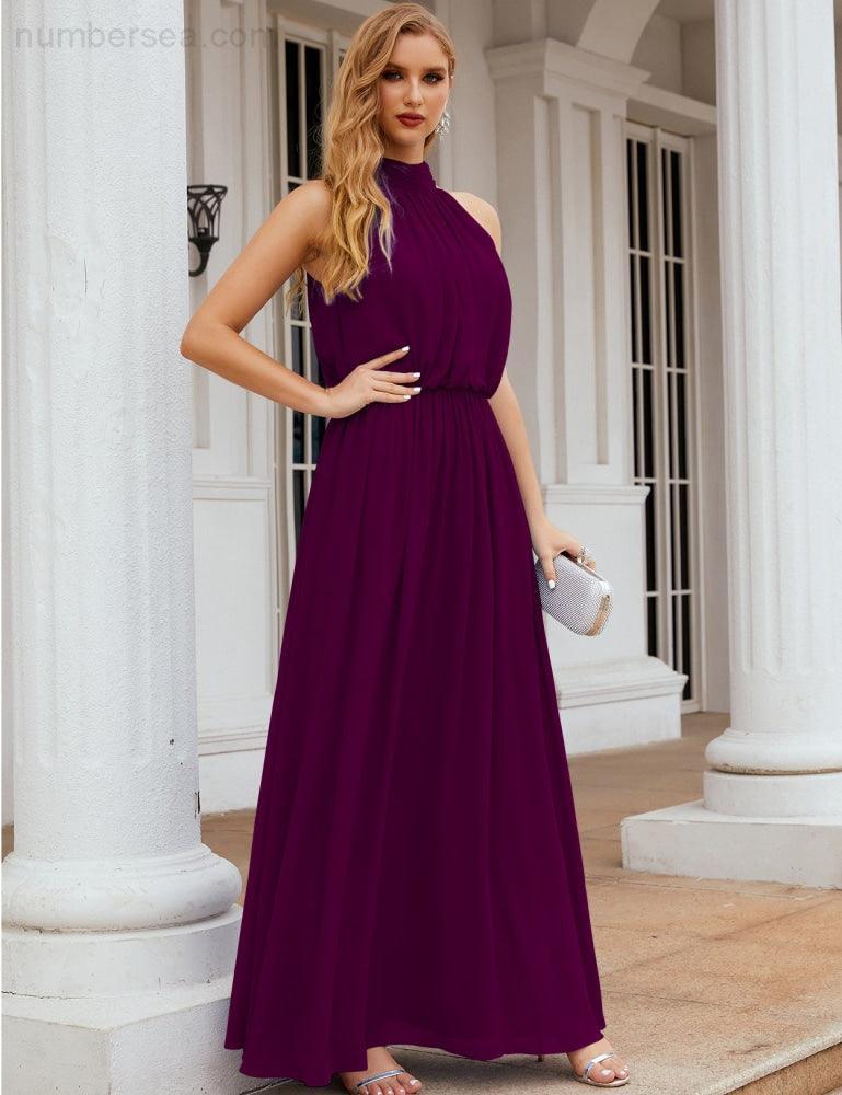 Numbersea High Neck Chiffon Bridesmaid Dresses Long Evening Formal Party Prom Gowns 28027