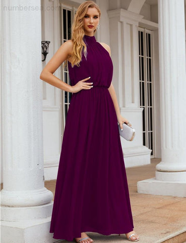 Numbersea High Neck Chiffon Bridesmaid Dresses Long Evening Formal Party Prom Gowns 28027
