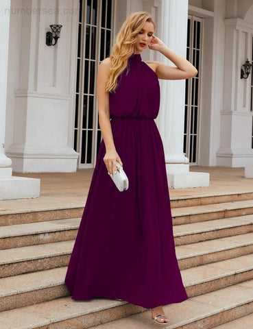 Numbersea High Neck Chiffon Bridesmaid Dresses Long Evening Formal Party Prom Gowns 28027