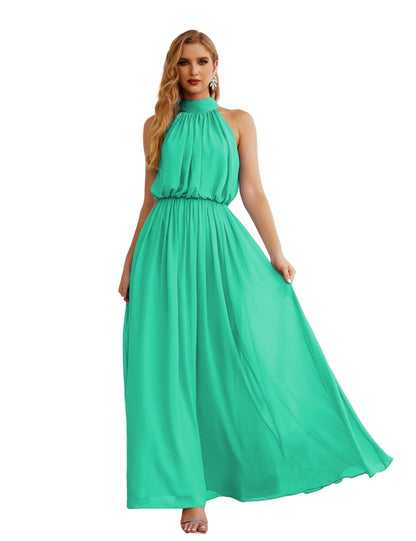 Numbersea High Neck Chiffon Bridesmaid Dresses Long Evening Formal Party Prom Gowns 28027 Tiffany