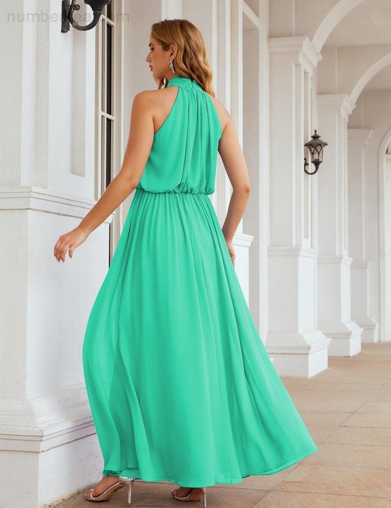 Numbersea High Neck Chiffon Bridesmaid Dresses Long Evening Formal Party Prom Gowns 28027