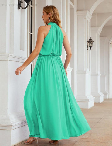 Numbersea High Neck Chiffon Bridesmaid Dresses Long Evening Formal Party Prom Gowns 28027