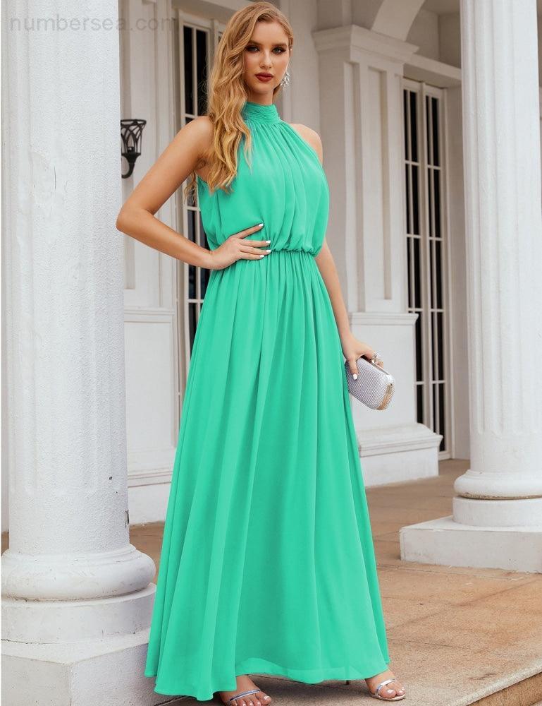 Numbersea High Neck Chiffon Bridesmaid Dresses Long Evening Formal Party Prom Gowns 28027
