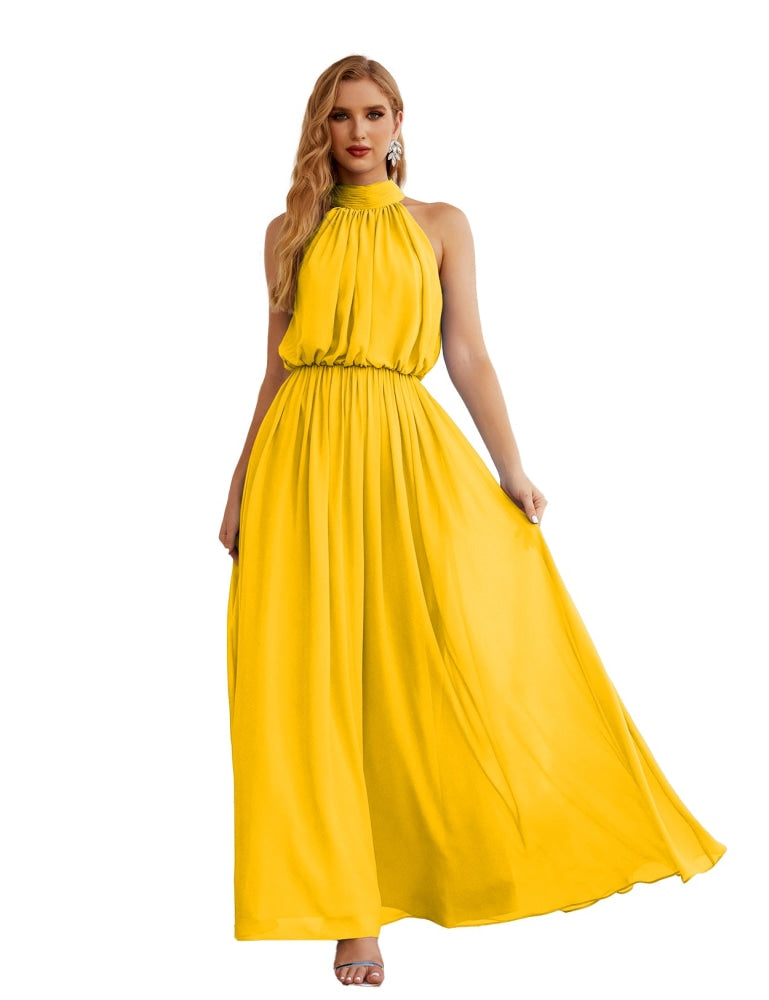 Numbersea High Neck Chiffon Bridesmaid Dresses Long Evening Formal Party Prom Gowns 28027 Bright