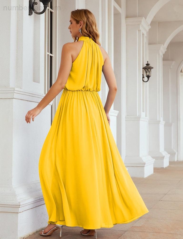 Numbersea High Neck Chiffon Bridesmaid Dresses Long Evening Formal Party Prom Gowns 28027