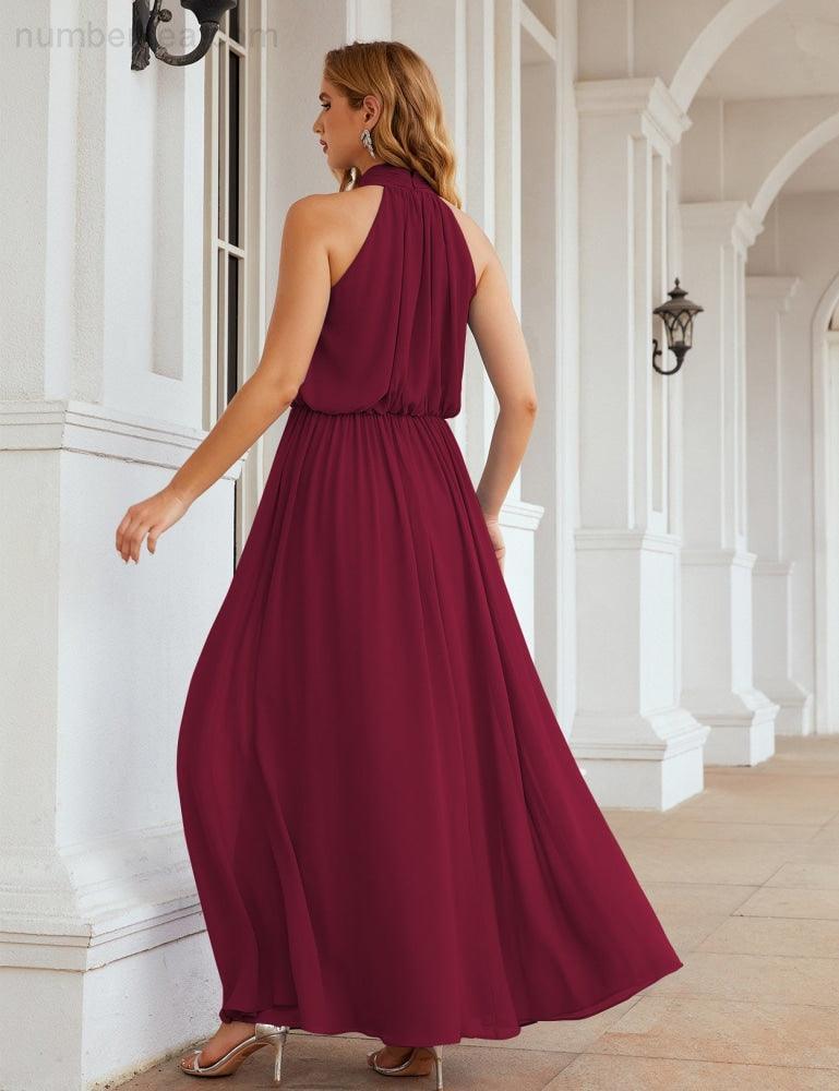 Numbersea High Neck Chiffon Bridesmaid Dresses Long Evening Formal Party Prom Gowns 28027