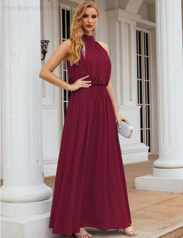 Numbersea High Neck Chiffon Bridesmaid Dresses Long Evening Formal Party Prom Gowns 28027