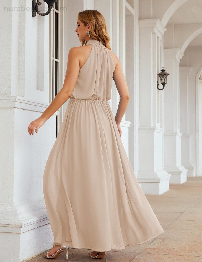 Numbersea High Neck Chiffon Bridesmaid Dresses Long Evening Formal Party Prom Gowns 28027