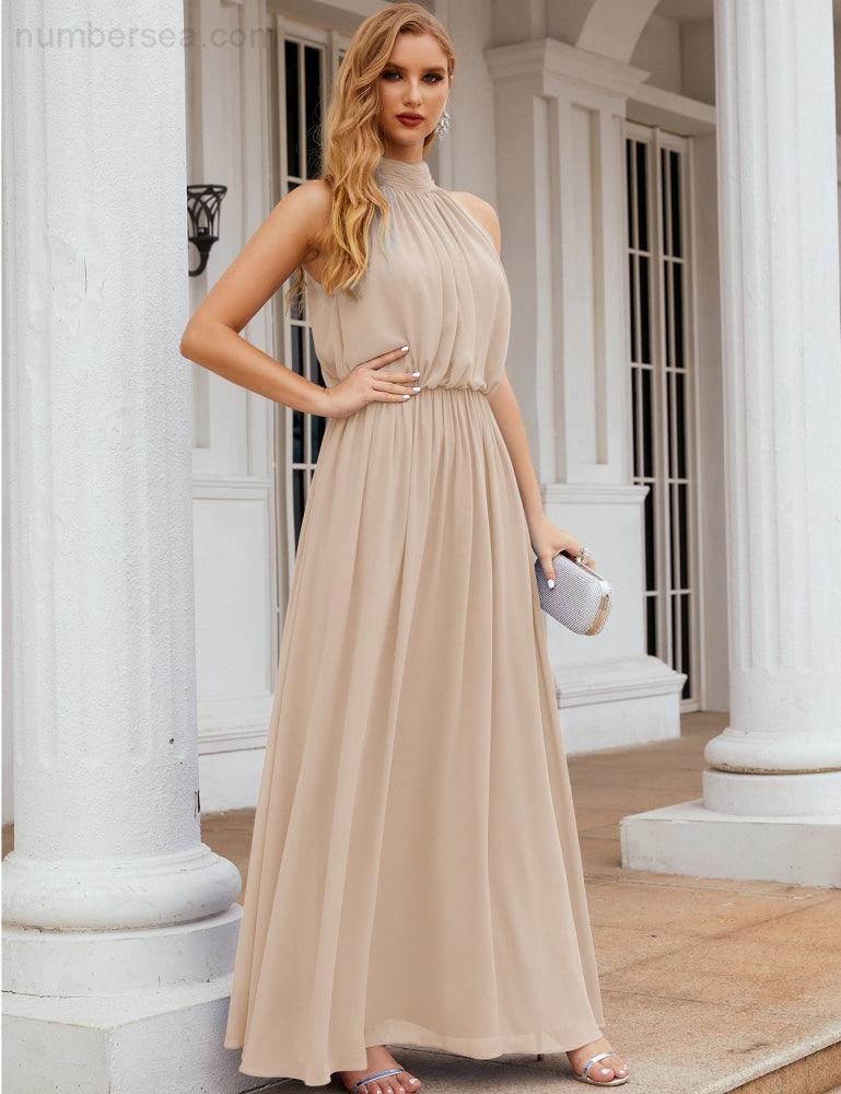 Numbersea High Neck Chiffon Bridesmaid Dresses Long Evening Formal Party Prom Gowns 28027