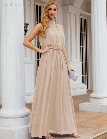 Numbersea High Neck Chiffon Bridesmaid Dresses Long Evening Formal Party Prom Gowns 28027