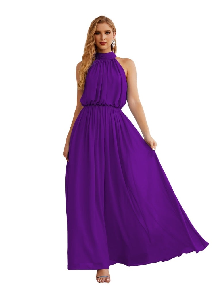 Numbersea High Neck Chiffon Bridesmaid Dresses Long Evening Formal Party Prom Gowns 28027 Purple
