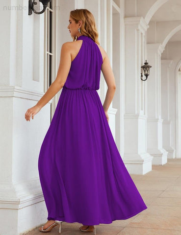 Numbersea High Neck Chiffon Bridesmaid Dresses Long Evening Formal Party Prom Gowns 28027