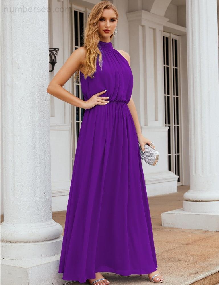 Numbersea High Neck Chiffon Bridesmaid Dresses Long Evening Formal Party Prom Gowns 28027