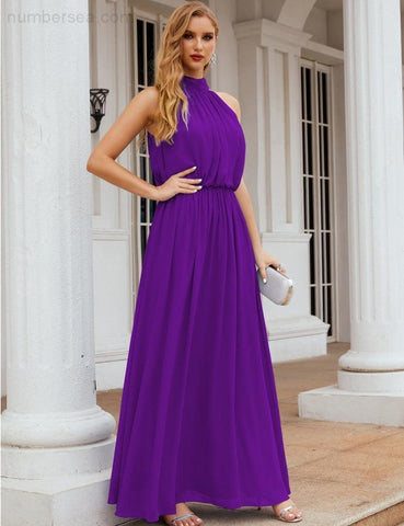 Numbersea High Neck Chiffon Bridesmaid Dresses Long Evening Formal Party Prom Gowns 28027