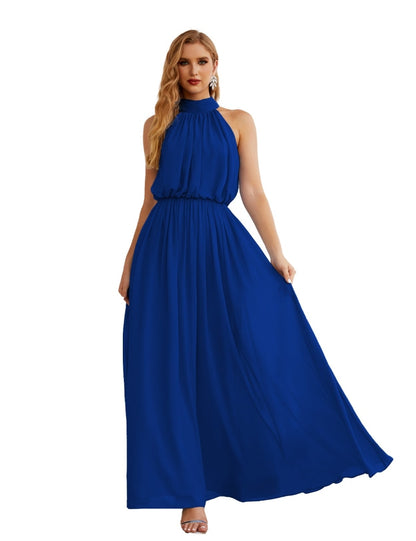 Numbersea High Neck Chiffon Bridesmaid Dresses Long Evening Formal Party Prom Gowns 28027 Royal Blue