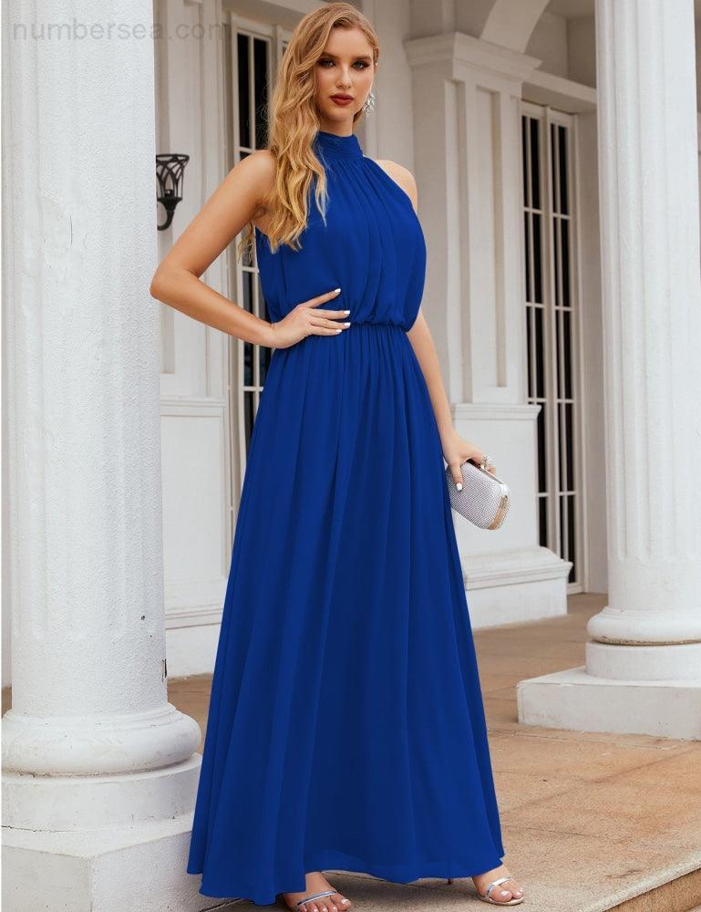 Numbersea High Neck Chiffon Bridesmaid Dresses Long Evening Formal Party Prom Gowns 28027