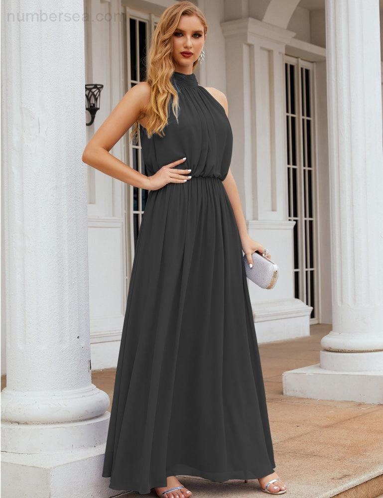 Numbersea High Neck Chiffon Bridesmaid Dresses Long Evening Formal Party Prom Gowns 28027