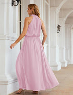 Numbersea High Neck Chiffon Bridesmaid Dresses Long Evening Formal Party Prom Gowns 28027
